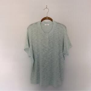 Coastal Blue Henley Sweater Top Short sleeves Delicate Knit